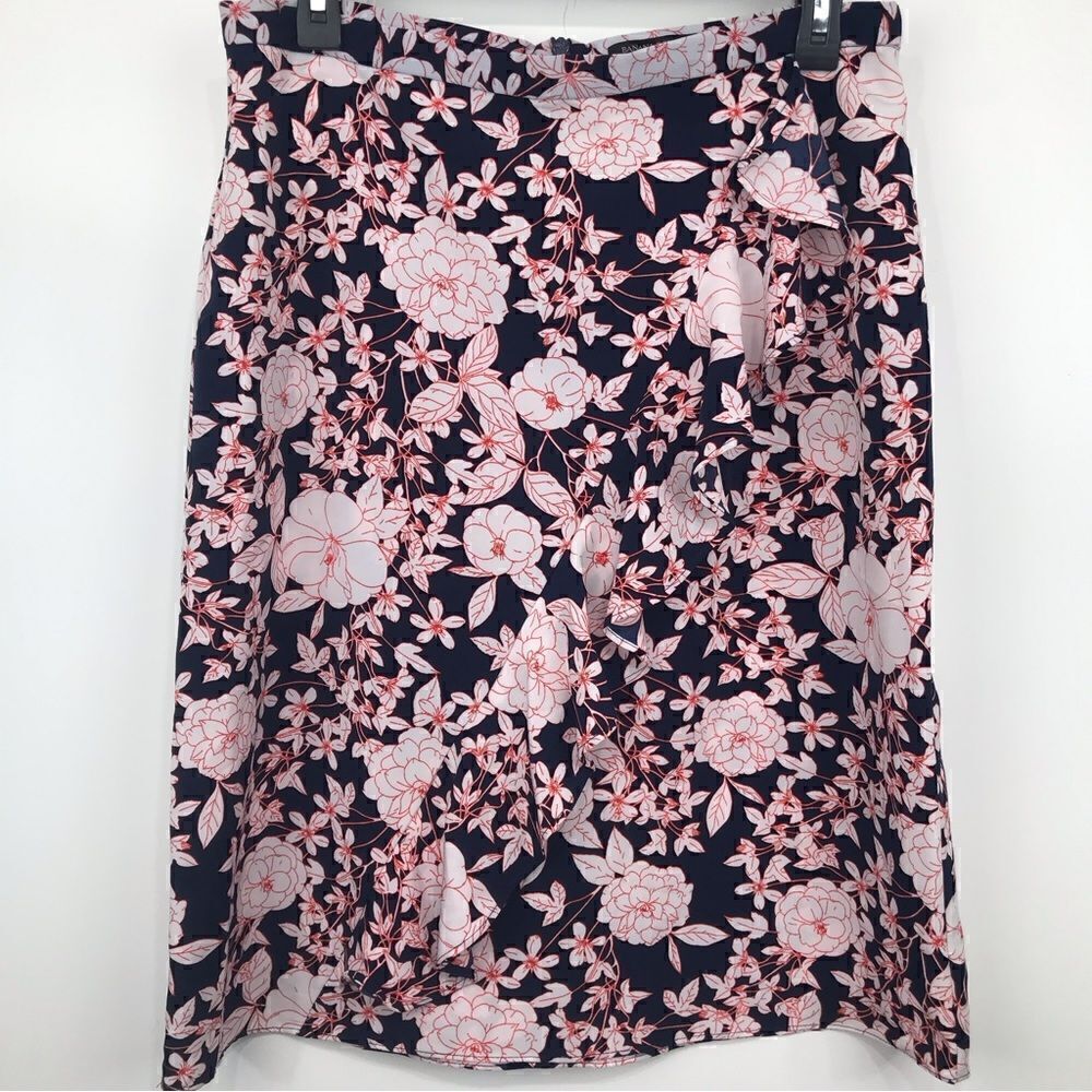 Banana Republic Factory Navy Blue Ruffle Pencil Skirt Floral Print